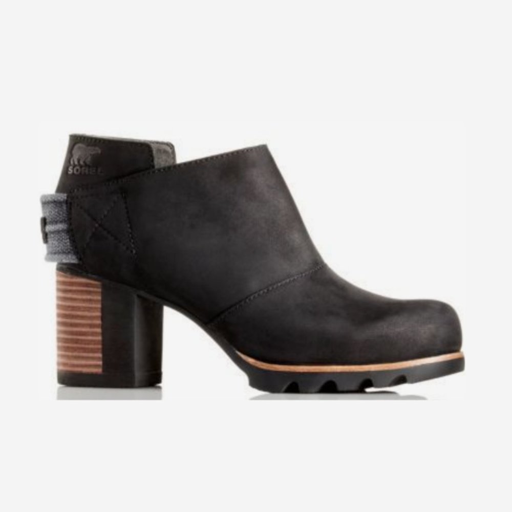 Sorel Addington Strap Black Bootie Block Heel